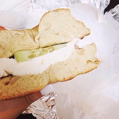 Vegan tofu cream cheese (amazing) and cucumbers