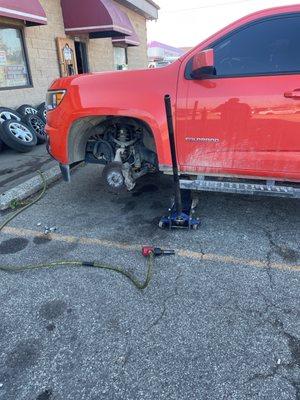 My trucking getting the tire replaced