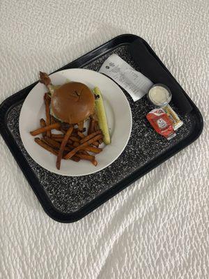 Badger Burger and sweet potato fries