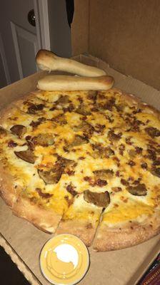 Small Loaded Potato pizza and some thick breadsticks