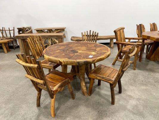Teak mosaic round dining table set 5 piece