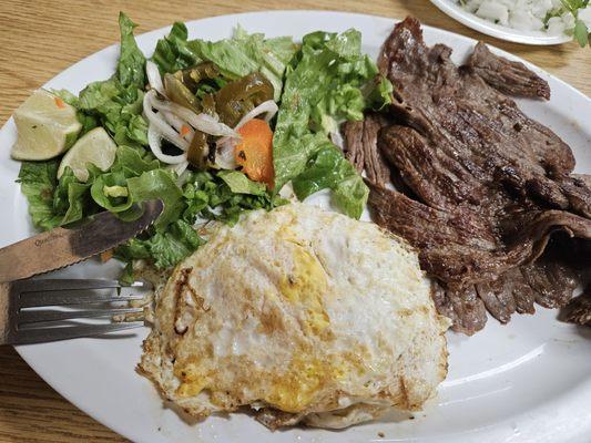 Steak and eggs and menudo