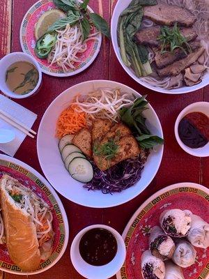 Vermicelli Bowl (Noodle Salad), w/ bean sprouts, pickled carrots, cucumbers, red cabbage, Thai basil, shiitake mushrooms, & fish sauce