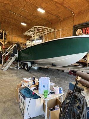 At the Boat guys shop just north of the ramp before gulf trial.