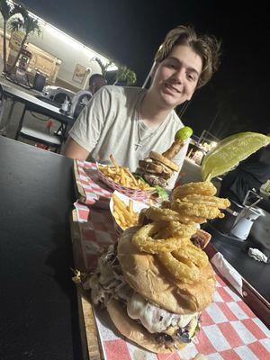 The surf and turf burger and the beast burger.