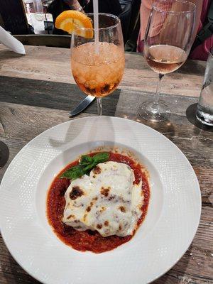 Lasagna and aperol spritz
