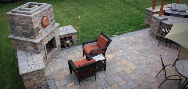 Outdoor fireplace.