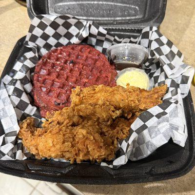 chicken and red velvet waffles