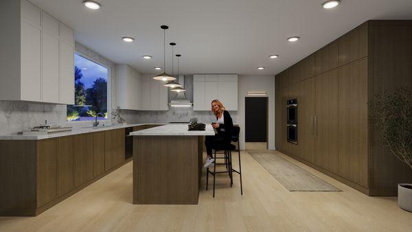 Kitchen render for a custom install with Italian made, Pedini Cabinetry