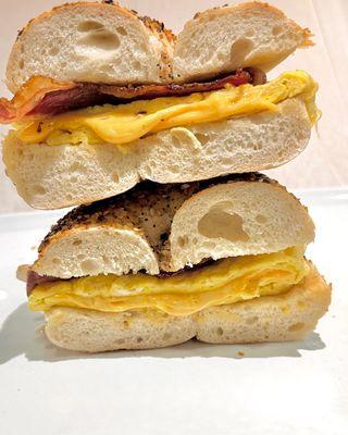 Bacon egg and cheese on everything bagel