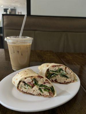 Iced Honey Bee Latte and Chicken Salad Wrap