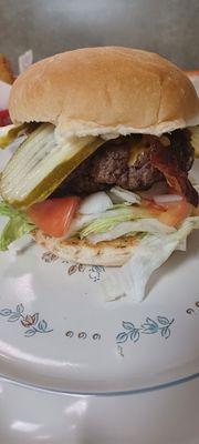Bacon Cheeseburger. Lettuce Onion tomato & pickle