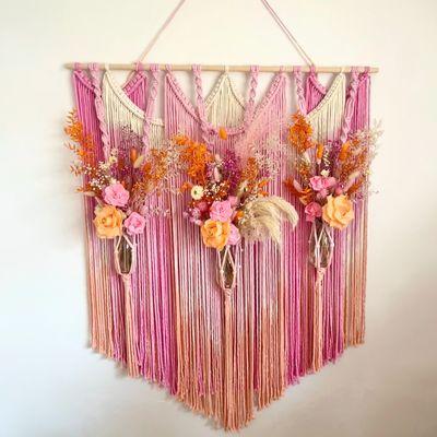 Flower and Macrame Wall Hanging