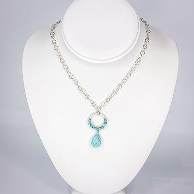 Carved Turquoise and Sterling Ring Necklace