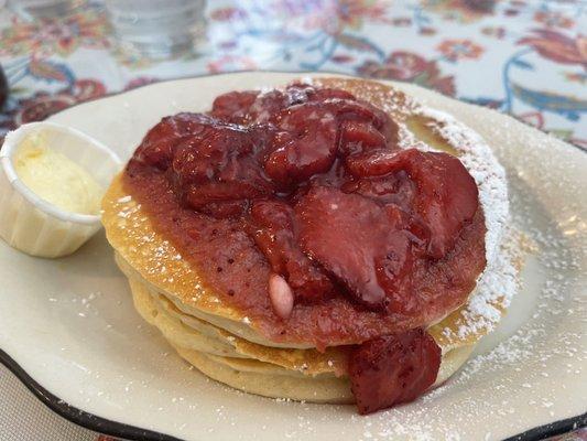 Banana pancakes and strawberry sauce