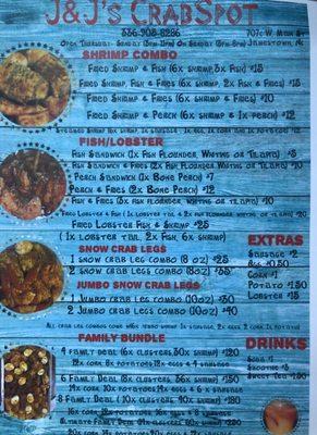 Menu as of 7/25/2020