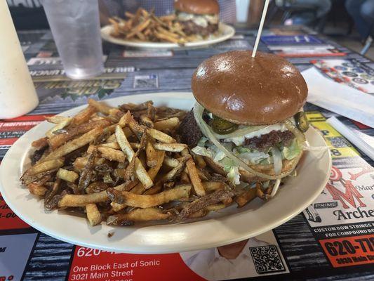 Cheeseburger and hand cut fries