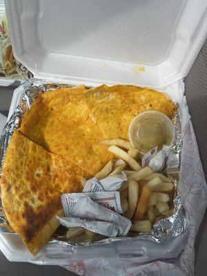 Chicken quesadilla with fries
