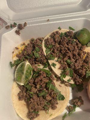 Chicken and Asada tacos with beans and rice??