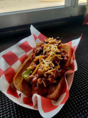 Quarter lb dog with chili and cheese