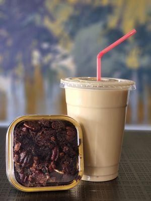 Pecan brownie with chocolate milk