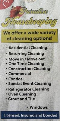 Paradise Housekeeping