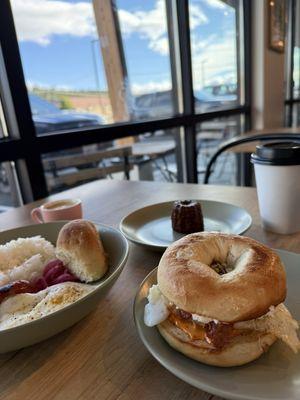 Kain Na Bowl, Breakfast Sando, Canele. Drinks: cafecito and Ube Latte