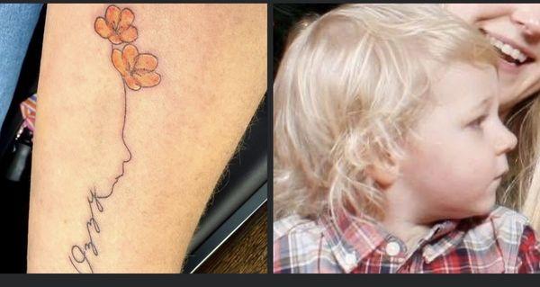 My grandson's profile turned into my favorite tattoo!