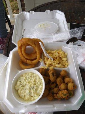 Onion rings potato salad macaroni and cheese fried okra worth every penny