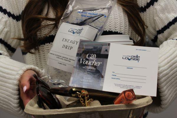 Energy Drip and NY Drip Lounge gift voucher bundle -- perfect for recharging energy or gifting a wellness experience.