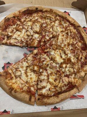Barbecue chicken pizza has a lot to be desired. It needs more barbecue sauce, the amount of chicken was okay but it needs onion or bacon.