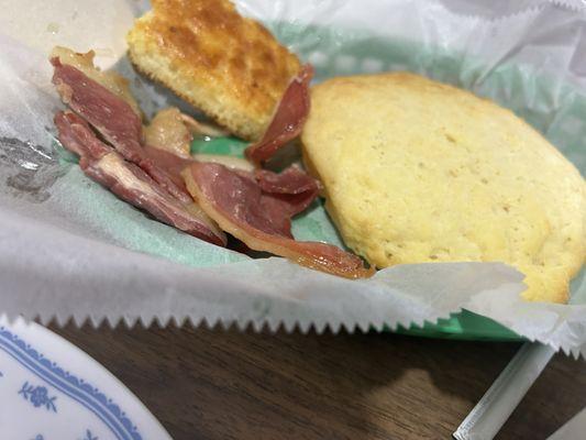 Country ham, flat biscuit, cornbread