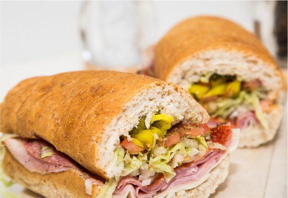 Hot Italian sandwich with basil pesto aioli!