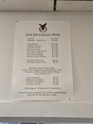 Aug 2025 Friday Fish Fry Menu