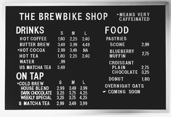 Our menu as of 3/20/17