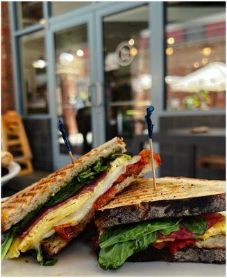 Pressed breakfast sandwich