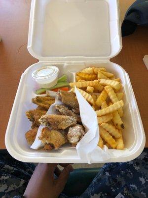 10 piece wings and fries.