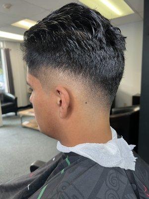 Slick back skin fade with razor finish