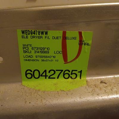Model number for whirlpool dryer