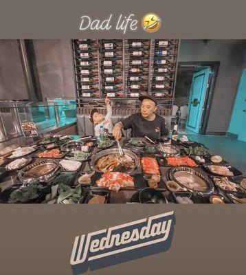 The fun moment with daddy, kid also enjoy our tapas style hot pot and BBQ