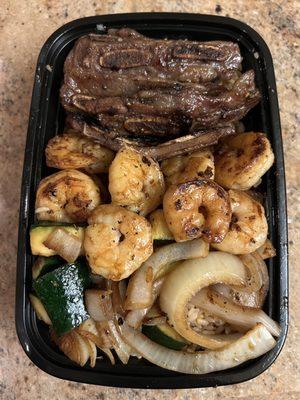 Packed Short rib and shrimp plate