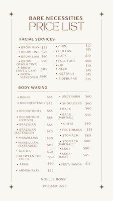 Price list