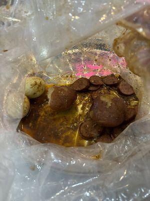 Eggs, potatoes, and 1/2 lb sausage.