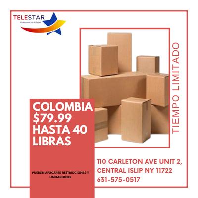 Envía hasta 40 libras a tus seres queridos a Colombia por solo $79.99.  Llámenos para obtener información adicional.