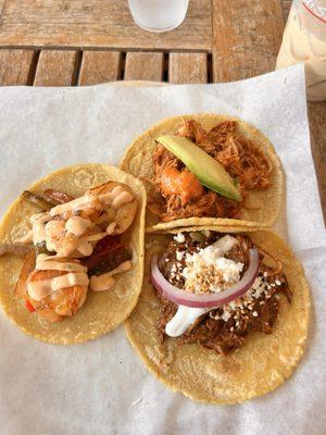 shrimp, chicken tinga and chicken mole