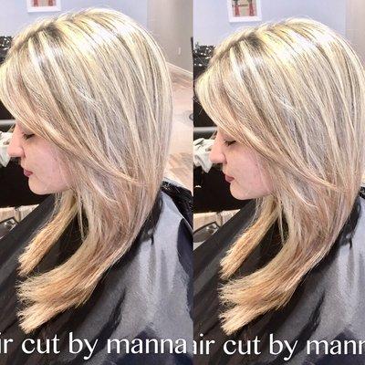 Refreshing haircut by trimming a bit hair ends to keep it healthier. Hair cut by Manna Liu.