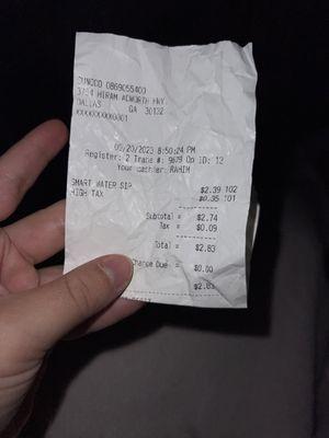 Additional charge added to receipt