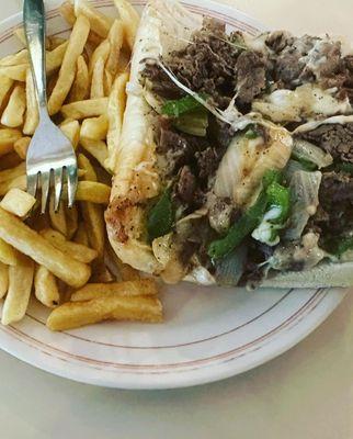 Cheesesteak and fries