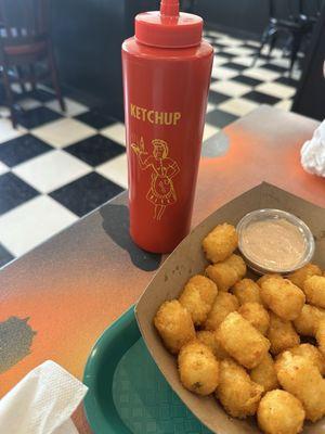 Classic ketchup bottle and tots!