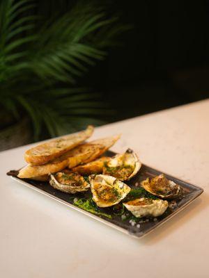 Oysters Grilled, Cajun Bacon Butter, Farmers Bread